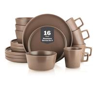 Stone Lain Coupe Dinnerware Set, Service for 4, Matte Brown