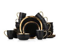 Stone Lain Florian Modern Porcelain Dish Set 32-Piece Dishes for 8 Gold and Black