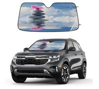 Stone Lake Orchid Car Windshield Sun Shade, Foldable UV Protection Front Window Sunshade with Suction Cups, Heat Blocking Reflective Sun Visor for Cars SUVs Trucks 139.7 x 70 cm