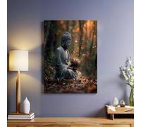 Stone Meditation Butterfly Canvas Wall Art 60 x 40 cm Autumn Forest Poster Modern Print Painting Framed Picture for Living Room Bedroom Decoration