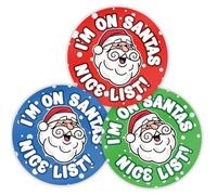 Stone Melon Christmas Reward Stickers 144 I'm on Santa's Nice List Santa Claus Smiling Xmas Stickers 30mm Round Awards Nursery Teachers Parents Children Kids Christmas