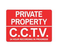 Stone Melon Private Property A5 Metal Sign CCTV 24 Hour Recording In Progress Red White Road Street Drive Driveway Sign