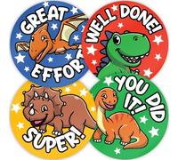 Stone Melon School Reward Stickers 144 Dinosaur Praise Word Stickers 30mm Round Awards Nursery Teachers Parents Children Kids Well Done Star Dino