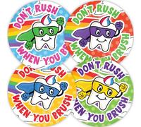 Stone Melon School Reward Stickers 144 Don't Rush When You Brush Super Happy Teeth Dentist Bravery Teeth Brushing Stickers 30mm Round Awards Nursery Teachers Parents Children Kids