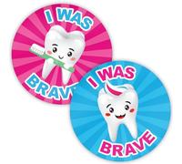 Stone Melon School Reward Stickers 144 I was Brave Dentist Bravery Teeth Brushing Stickers 30mm Round Awards Nursery Teachers Parents Children Kids