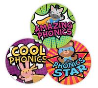 Stone Melon School Reward Stickers 144 Phonics Superhero Stickers 30mm Round Hero Awards Nursery Teachers Parents Children Kids