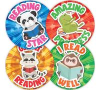 Stone Melon School Reward Stickers 144 Positive Praise Words Reading Animal Stickers 30mm Round Awards Nursery Teachers Parents Children Kids Well Done Star