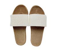 Stone mice Linen Slippers Non Slip Beach Slippers Comfortable Indoor Open Toe Sandals, Dirty white, 7/9 UK
