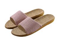 Stone mice Linen Summer Non-Slip Indoor Slippers Non-Slip Spa Slippers Comfortable Slippers, Light purple, 7/9 UK