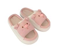 Stone mice Women's Cow Slippers Cute Cartoon Frog Slippers All Season Size Indoor Silent Linen Slippers Pig 36.5/37.5 EU