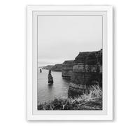 Stone Monuments Coastal Framed Wall Art Print A4 (29.7×21cm) White, Wall Decor for Living Room, Bedroom, Office & Home, Ready to Hang, Art Gift