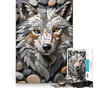 Stone Mosaic Wolf Head Art 1000 Piece Jigsaws for Teenagers Puzzle Think Toy Stress Relief Sharp Cut Santa Wish List 38x26cm