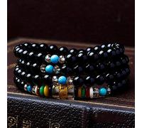Stone,Natural Stone Multi-Layer Beaded Black Crystal Natural Agate Four Circles Colorful Wrapped Silk Agate Personalized Clothing Accessories Jewelry