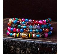 Stone,Natural Stone Multi-Layer Beaded Color Striped Crystal Natural Agate Four Circles Colorful Wrapped Agate Personalized Clothing Accessories Jewelry