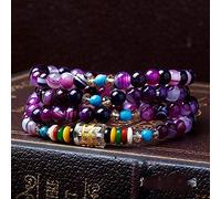 Stone,Natural Stone Multi-Layer Beaded Purple Striped Color Crystal Natural Agate Four Circles Colorful Wrapped Agate Personalized Clothing Accessories Jewelry