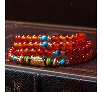 Stone,Natural Stone Multi-Layer Beaded Red Crystal Natural Striped Agate Four Circles Colorful Wrapped Agate Personalized Clothing Accessories Jewelry