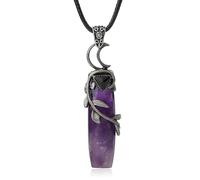 Stone Necklace-Antique Color Pendant Necklaces Natural Black Onyx Crystal Leaves Winding Faceted Rectangle Long Pendants Women Men,Amethyst Rope,One size