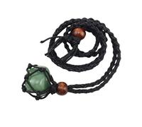 Stone Necklace for Women Men,Green Aventurine Natural Gem Stone Black Braided Rope Cage Pendant Necklaces Statement Handmade Knotted Boho Jewelry Gifts