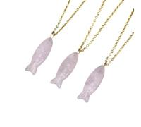 Stone Necklace- Natural Stone Crystal Carved Fish Shape Pendant Rose Quartz Amethyst Necklaces Jewelry for Girl and Men Daily Wearing-1PCS Rose Quartz-Chain One Size