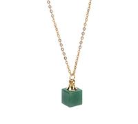 Stone Necklace- Natural Stone Perfume Necklace Square Pendant Cube Crystal Bottle Essential Oil Diffuse Necklace Women Jewelry,Aventurine,G,One size