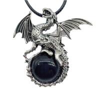 Stone necklace - retro natural crystal red stone blue sand gemstone pterosaur bead pendant simple personality men and women spring and autumn necklace - 1PC,Obsidian,One size