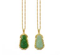 Stone Necklaces, 2Pieces Lucky Buddha Necklace Green Crystal Pendant Necklace Gold Polished Chain Buddha Friendship Necklaces Created Jade Amulet Jewelry For Women Men Girl Gift,60Cm 23.6 Inches