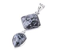 Stone Necklaces For Women,Snowflake Obsidian Pendant Hand Made Silver Double Layer Amulet Gemstone Pendant Necklace Energy Necklace Women Yoga Jewellery Gift For Girlfriend, Mother, Wife