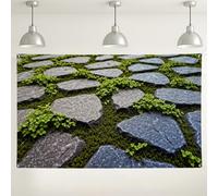 Stone Pathway Wall Backdrop, Rustic Nature Photography Background, Green Moss Decorative Scene for Events, Indoor/Outdoor Decoration 71x43 Inch