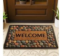 Stone Pattern Welcome Doormat, Colorful Pebbles Indoor & Outdoor Entry Rug for Year-Round Use, Non-Slip Waterproof Floor Mat, Easy to Clean 29x17 Inch