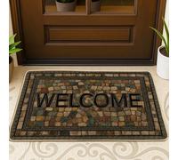 Stone Pattern Welcome Doormat, Multicolor Outdoor & Indoor Entrance Rug for All Seasons, Classic Home Decor, Rubber Non-Slip Dust Absorbent Mat, Easy Clean 29x17 Inch