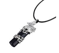 Stone Pendant Necklaces For Women,Vintage Silver Phoenix Wrapped Natural Stone Blue Goldstone Crystal Pendant Necklaces With Leather Chain Christmas Ornaments Gift For Women Men