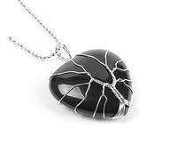 Stone Pendants Necklaces For Women,7 Chakra Ladies Natural Semi-Precious Wire Winding Heart Black Agate Cool Clavicle Chain Pendant Yoga Elegant present For Couples Friend Family Birthday