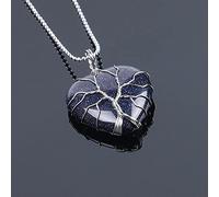 Stone Pendants Necklaces For Women,7 Chakra Ladies Natural Semi-Precious Wire Winding Heart Blue Sandstone Unique Clavicle Chain Pendant Yoga Elegant present For Couples Friend Family Bir