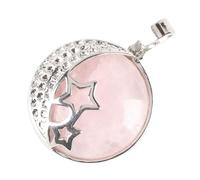 Stone Pendants Necklaces For Women,Stones Ncklaces Of Women Lovely Pink Crystal Natural Semi-Precious Moon And Star Pendant Fewellery Yoga Reiki Chakra Stone For Ladies Mom Girlfriend