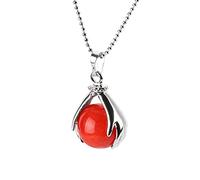Stone Pendants Necklaces For Women,Stones Ncklaces Of Women Natural Semi-Precious Round Ball Bright Orange Jasper Pendant Fewellery Yoga Reiki Chakra Stone For Ladies Mom Girlfriend Fashion present
