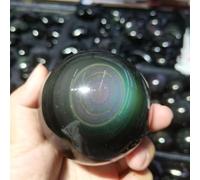 Stone Rainbow Cat's Eye Obsidian Crystal Ball Quartz Gemstone Gift Home Decor(61-70mm)