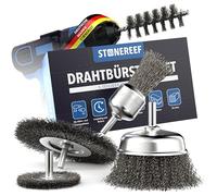 STONE REEF Wire Brush Set of 5 [6 mm Round Shank] Drills, Cordless Screwdriver Wire Attachment - Universal Attachments for Surface Processing - Ideal for Rust Removal and Removal of Paint, Wood and