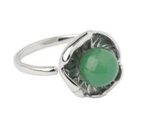 Stone Ring - Natural Crystal Brown Sand Stone Ring Women's White Open Lotus Leaf Shape Adjustable Ring Wedding Personalized Fashion Jewelry,green aventurine,One size