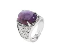 Stone Ring - Personalized Fashion Oval Natural Stone Ring for Men and Women Amethyst Pink Quartz Crystal Beads Yellow and White Jewelry,Amethyst,S,One size