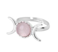 Stone Rings - Triple Goddess Witch Ring Moon Sun Natural Stone Ring Adjustable Crystal Amethyst Pink Quartz Personalized Ring for Daily Wear,rose quartz,One size