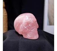 Stone Rose Quartz Crystal Skull Carved Gem Figurine Craft Halloween Decoration Gift