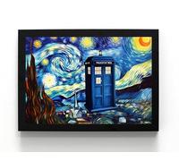 STONE ROSES A5 Framed Doctor Who Police Box 'Starry Starry Night' Van Gogh Style Wall Art Print, Abstract. Gift Idea, Iconic TV Series (framed 21 x 16 x 1 cms)