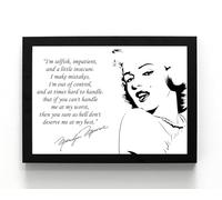 STONE ROSES A5 Framed Marilyn Monroe quote 'I'm selfish, impatient, and a little insecure', 1960s Movie Star, Glamour, Famous Women, Gift Idea (framed 21 x 16 x 1 cms)