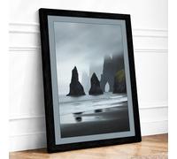 Stone Sentinels Coastal Framed Wall Art Print A4 (29.7×21cm) Black, Wall Decor for Living Room, Bedroom, Office & Home, Ready to Hang, Art Gift