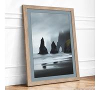 Stone Sentinels Coastal Framed Wall Art Print A4 (29.7×21cm) Oak, Wall Decor for Living Room, Bedroom, Office & Home, Ready to Hang, Art Gift