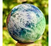 Stone Snowflake Feather Fluorite Ball, Quartz Crystal, Divination Ball(Size:410-500g) Gemstone Stone