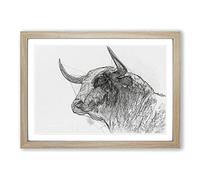 Stone Statue of a Bull in Abstract Framed Print | A2 Oak Framed Wall Art | Ready to Hang | Abstract Cityscape Picture | Living Room Bedroom Lounge Office