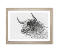 Stone Statue Of A Bull In Abstract Modern Art Framed Print | A4 Oak Framed Wall Art | Ready to Hang | Abstract Cityscape Picture | Living Room Bedroom Lounge Office