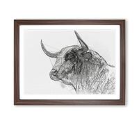 Stone Statue Of A Bull In Abstract Modern Art Framed Print | A4 Walnut Framed Wall Art | Ready to Hang | Abstract Cityscape Picture | Living Room Bedroom Lounge Office