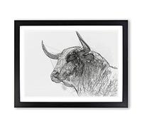 Stone Statue Of A Bull In Abstract Modern Art Framed Wall Art Print, Ready to Hang Picture for Living Room Bedroom Home Office Décor, Black A2 (64 x 46 cm)